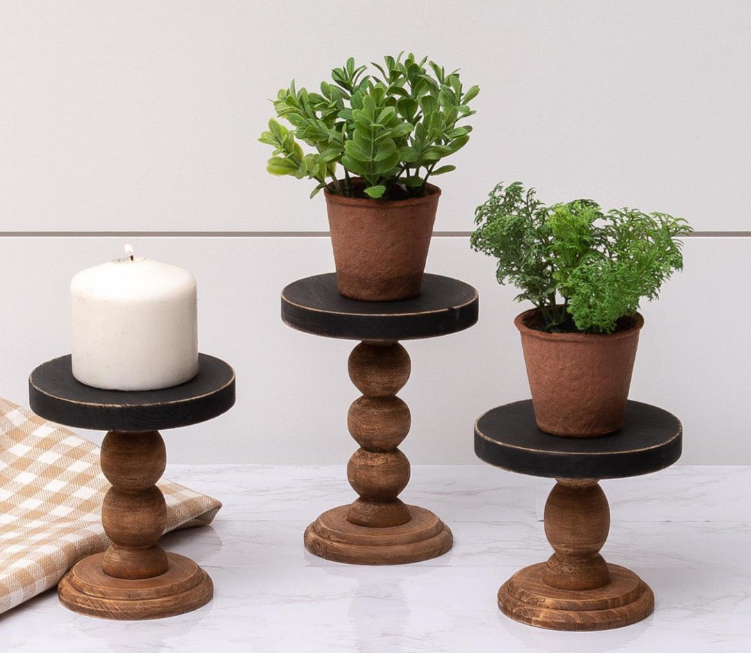 3pc Set Black Top Wood Base Mini Riser