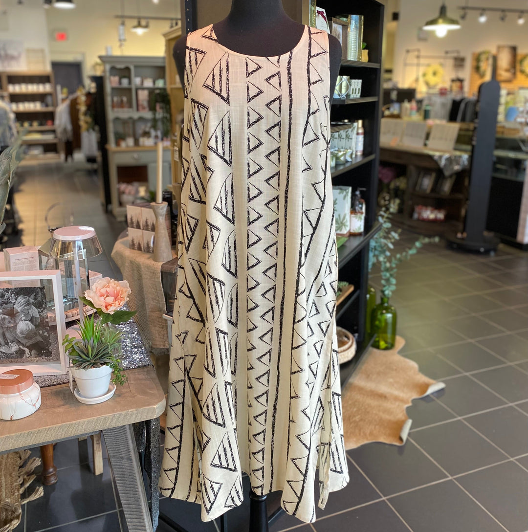 Printed Beige Flare Dress