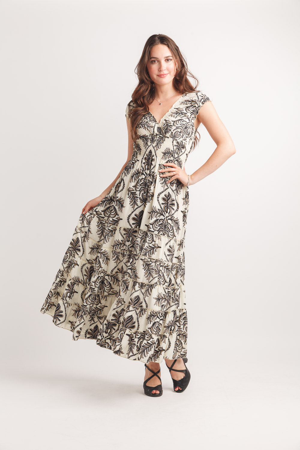 Damask Printed Maxi Dress