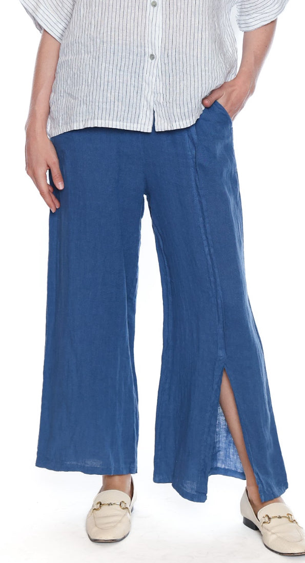 Blue Flowy Pant W/Front Slit