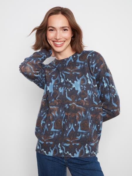 Long Sleeve Drop Shoulder Crew Neck Printed Sweater
