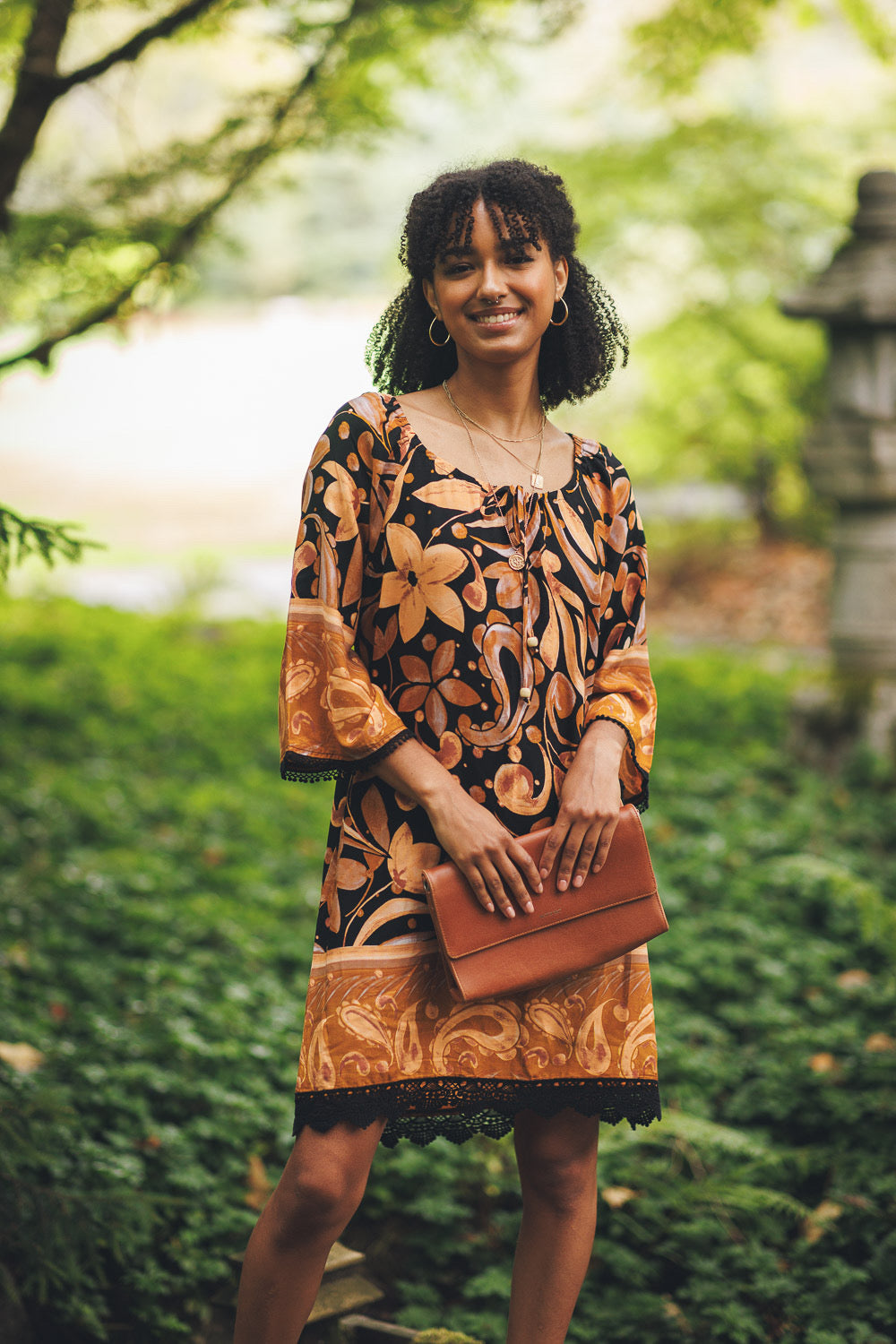 Global Border Print Off The Shoulder Dress