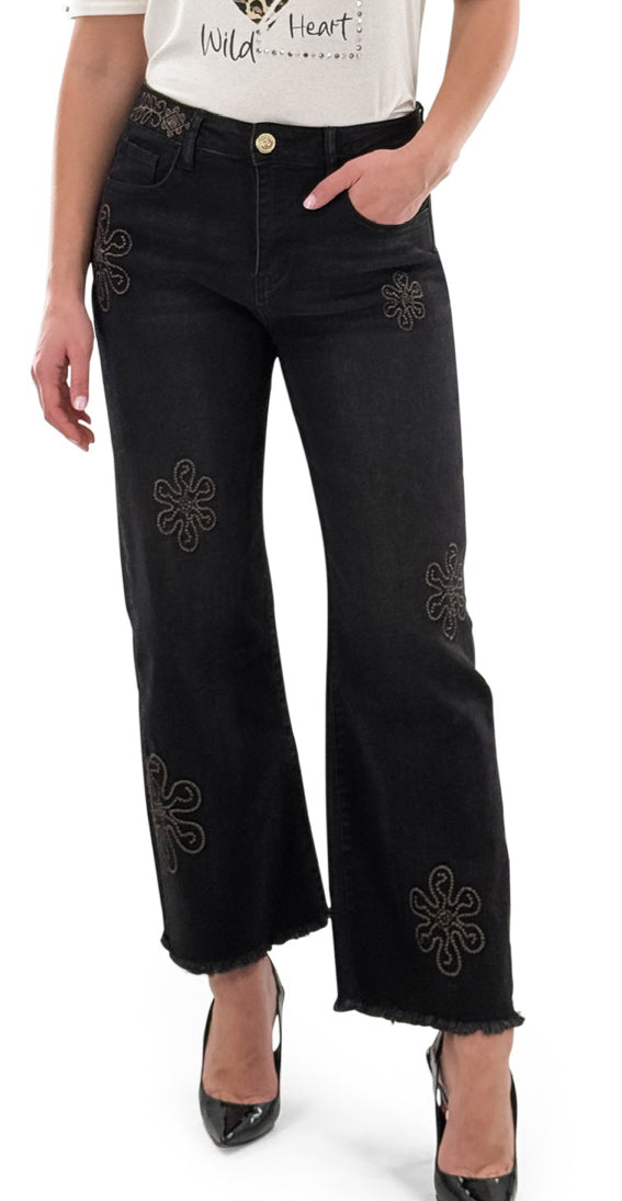 Black Floral Sparkle Pant