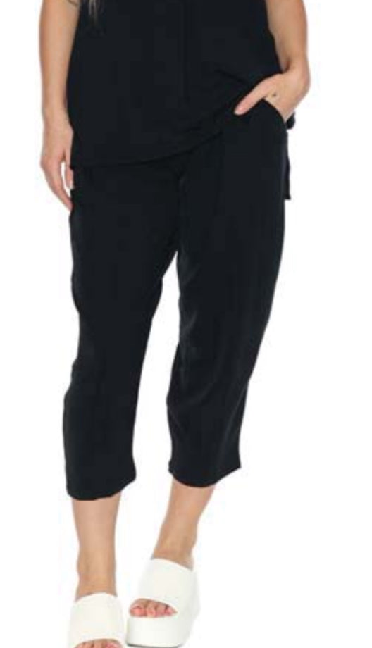 Elastic Waist Capri W/Button Detail