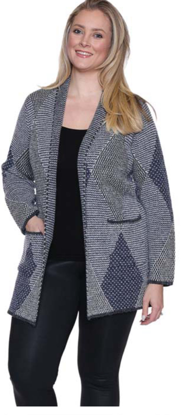 Navy & White Pattern Cardigan