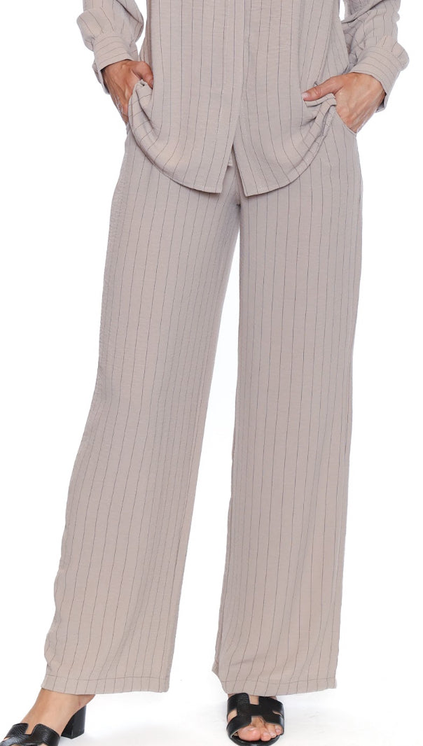 Taupe Striped Flowy Pant