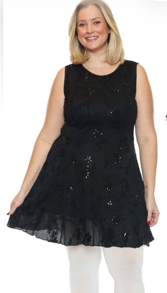Aline Dress W/Embroidered Sequin Flowers
