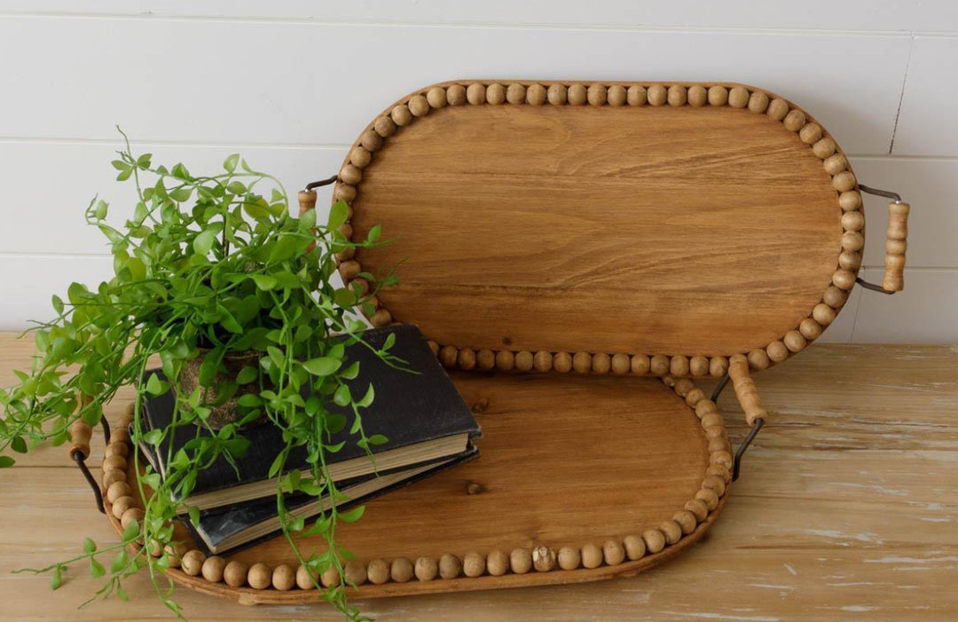 Wood Oval Beaded Edge Tray