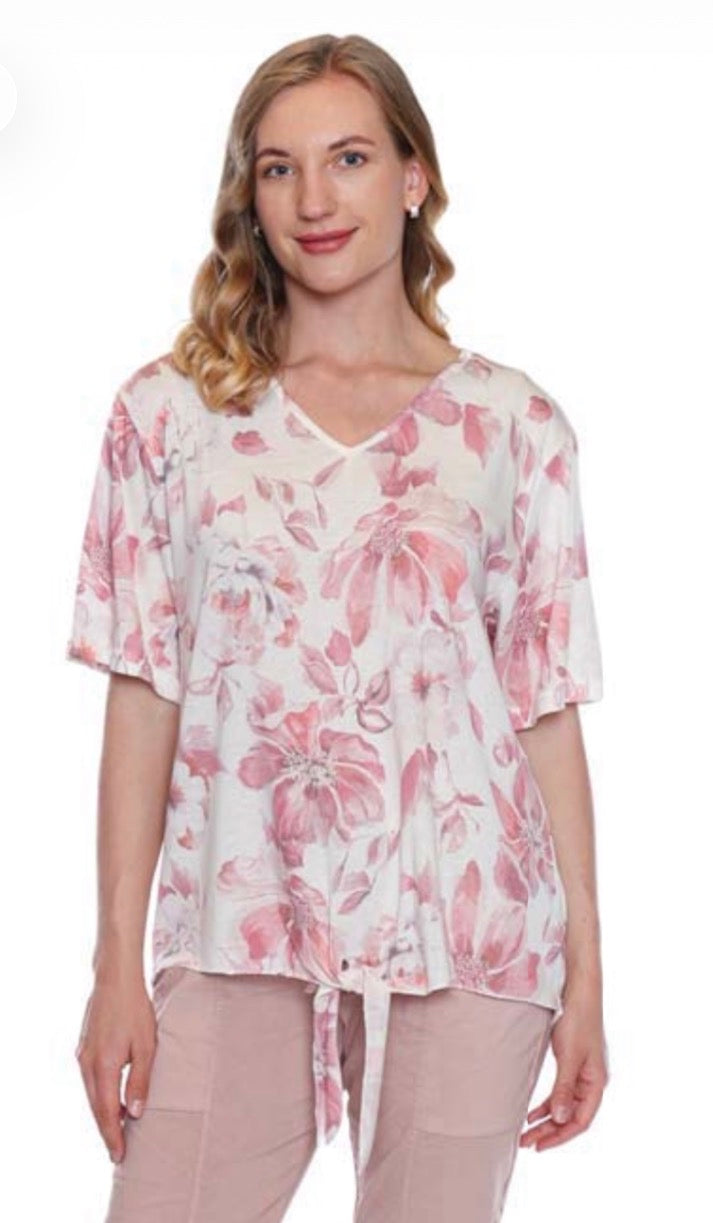 Floral VNeck T-shirt W/Tie