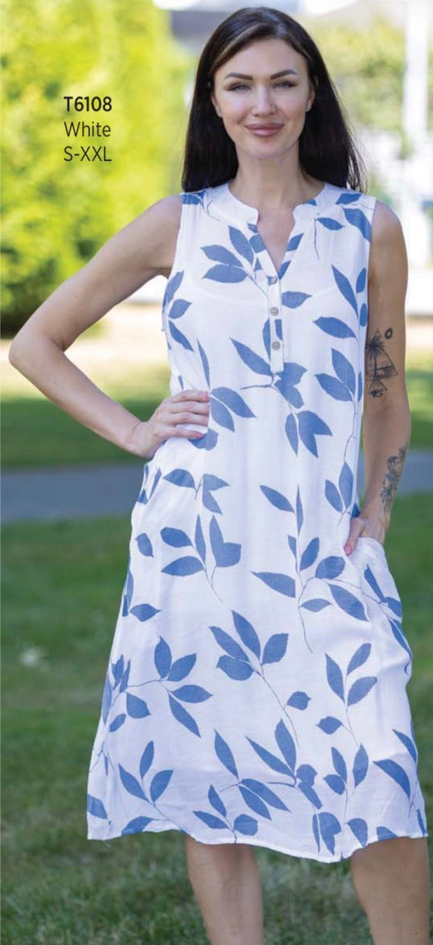 Sleeveless Leaf Patterned Dress