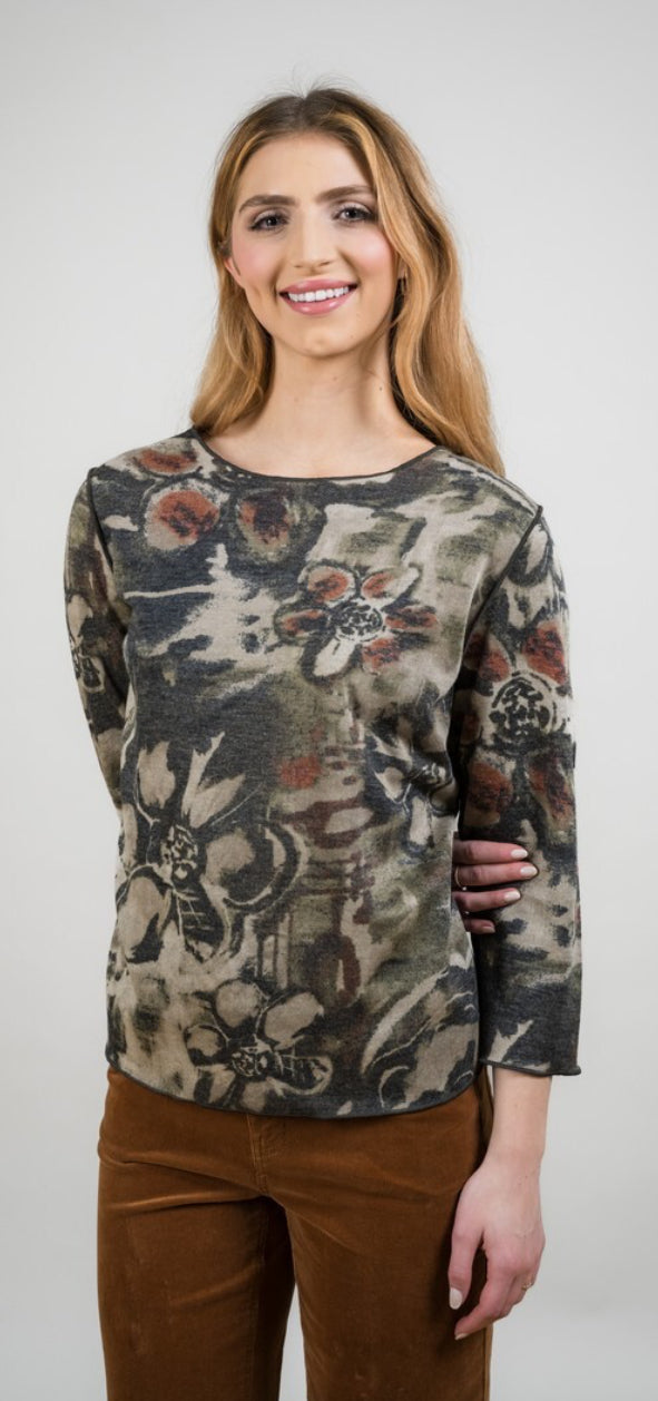 Reversible Taupe/Olive Abstract Long Sleeve