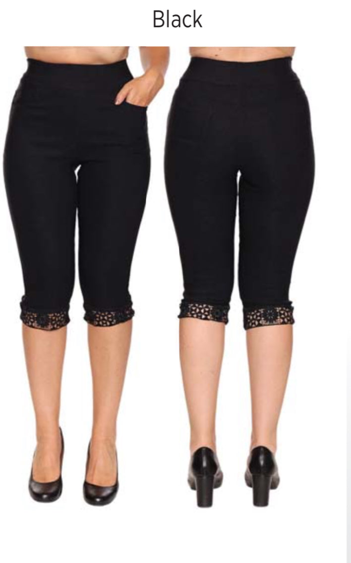 Black Lace Detail Legging Capri