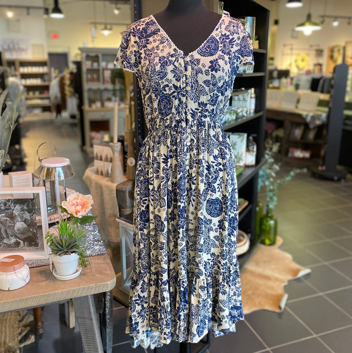 Printed Hi Low Dress W/Cap Sleeve