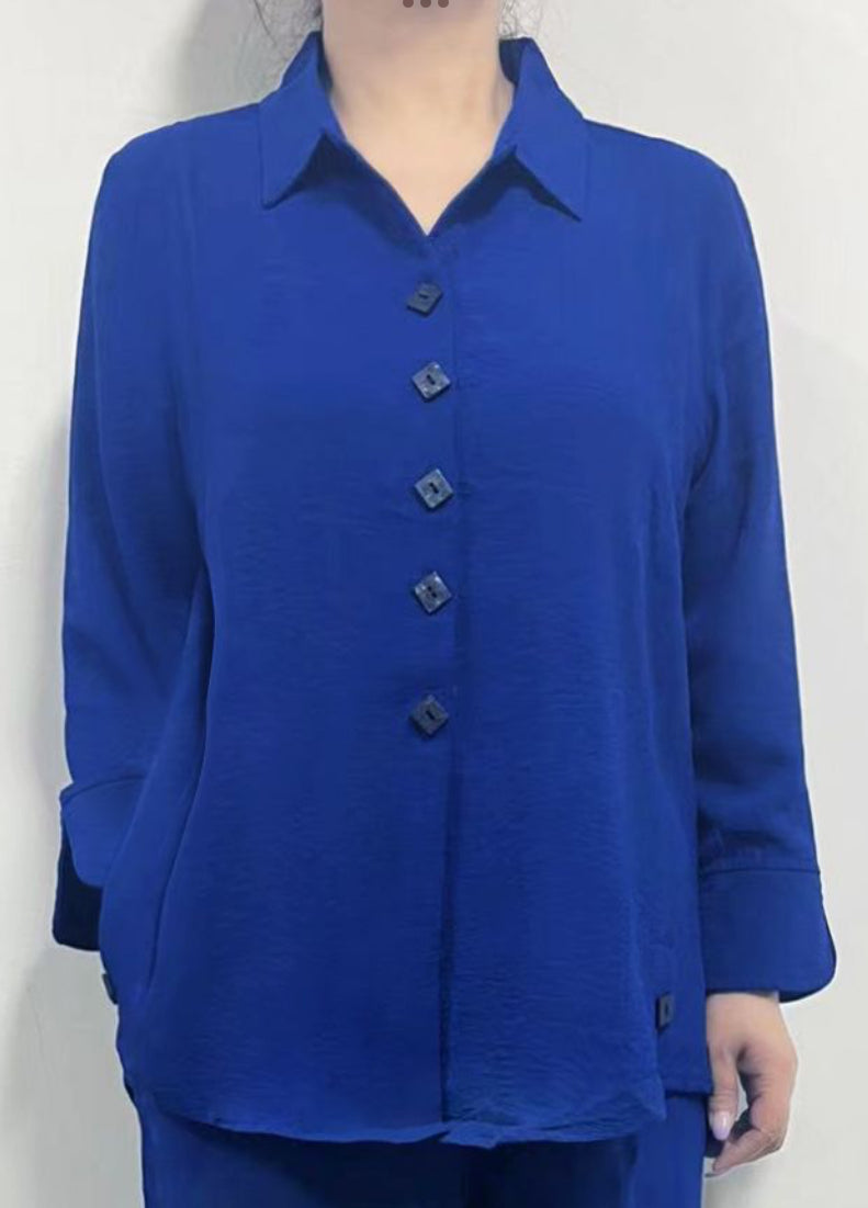 Royal Blue Button Front Blouse