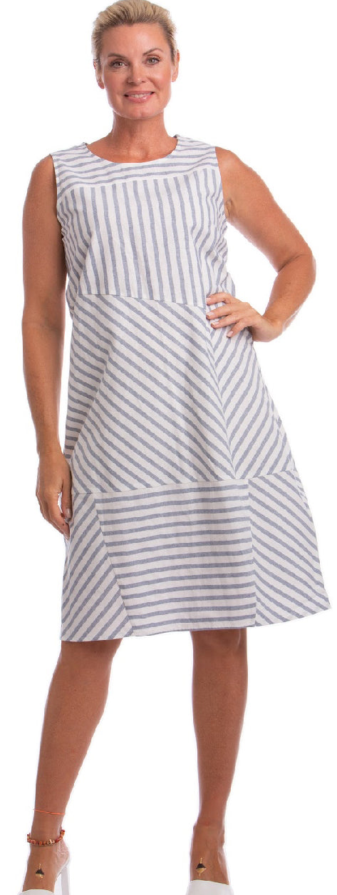 Blue Striped Wide Strap Dress