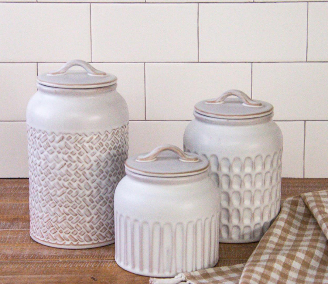 Set Of 3 Reactive Glaze Stoneware Canister