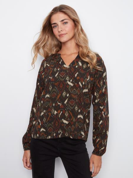 Printed Raglan Long Sleeve Blouse