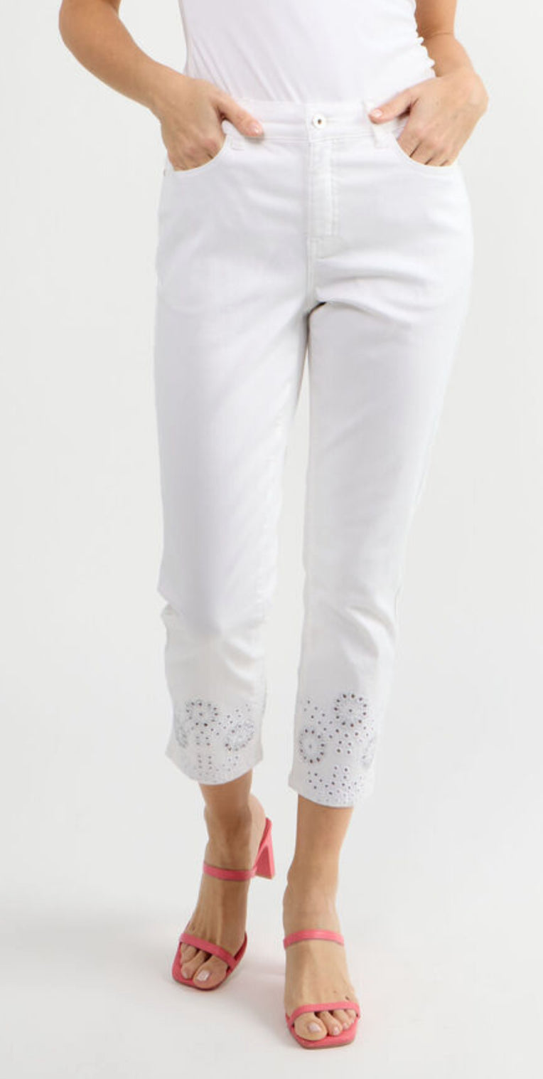 White Floral Ankle Pant