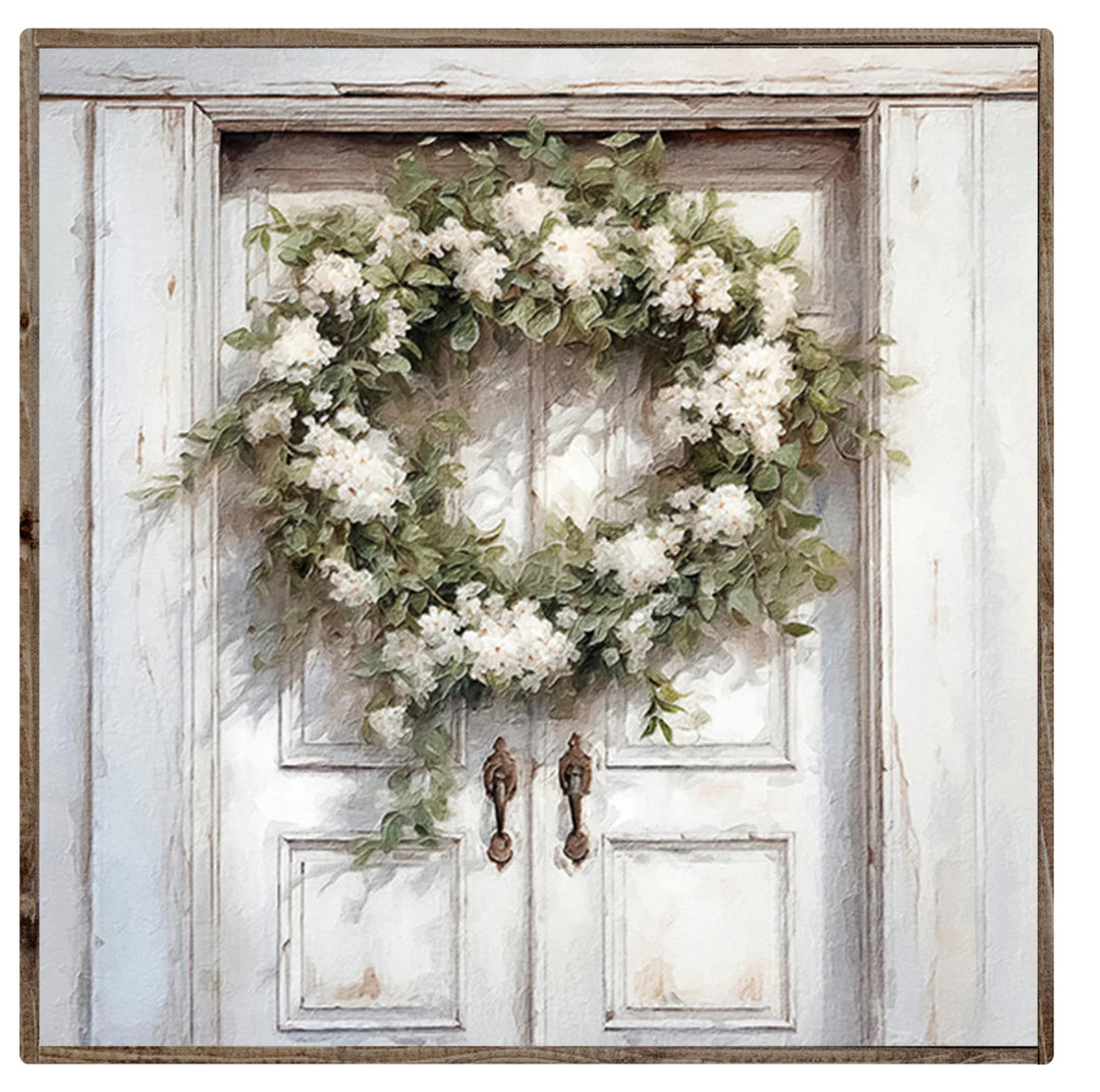 145 White Door W/ Wreath Sign