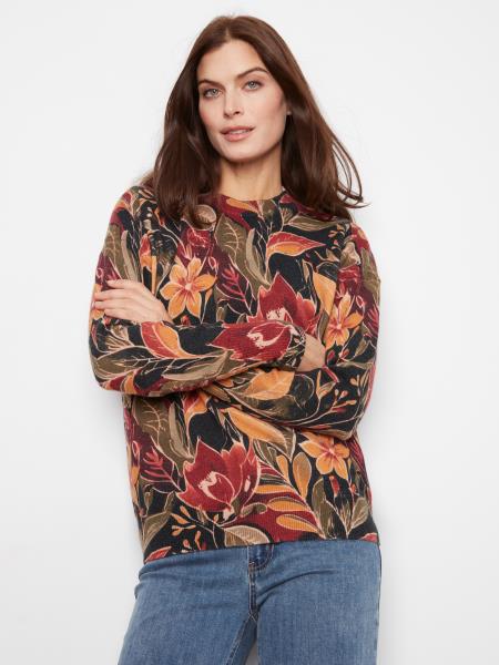 Long Sleeve Drop Shoulder Crew Neck Printed Sweater