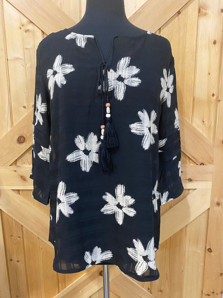 Long Sleeve Flower Pattern Blouse