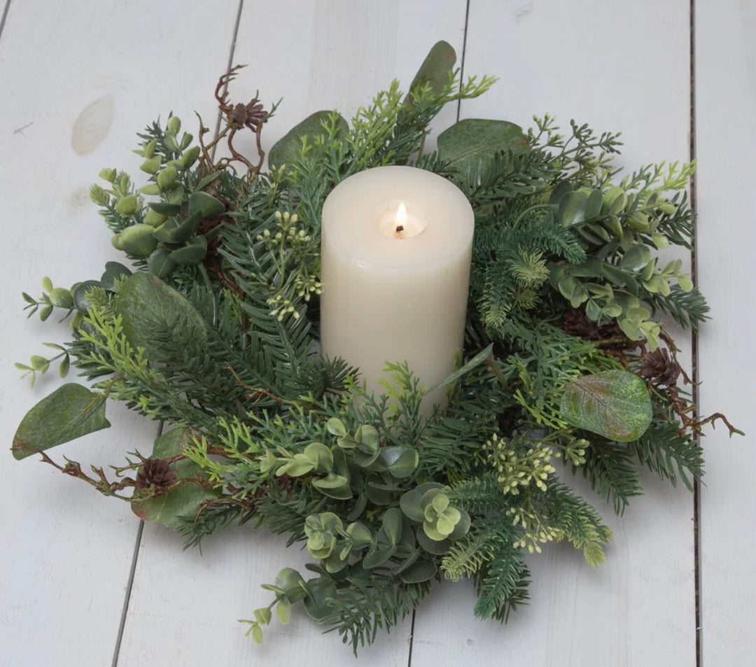 Mixed Winter Green Candle Ring