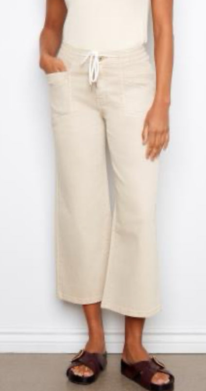 Drawstring Wide Leg Denim Pant W/Patch Pockets