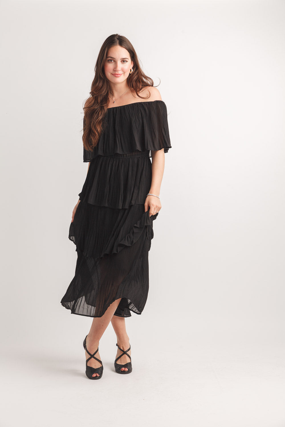 Pleated Off The Shoulder Layered Dress