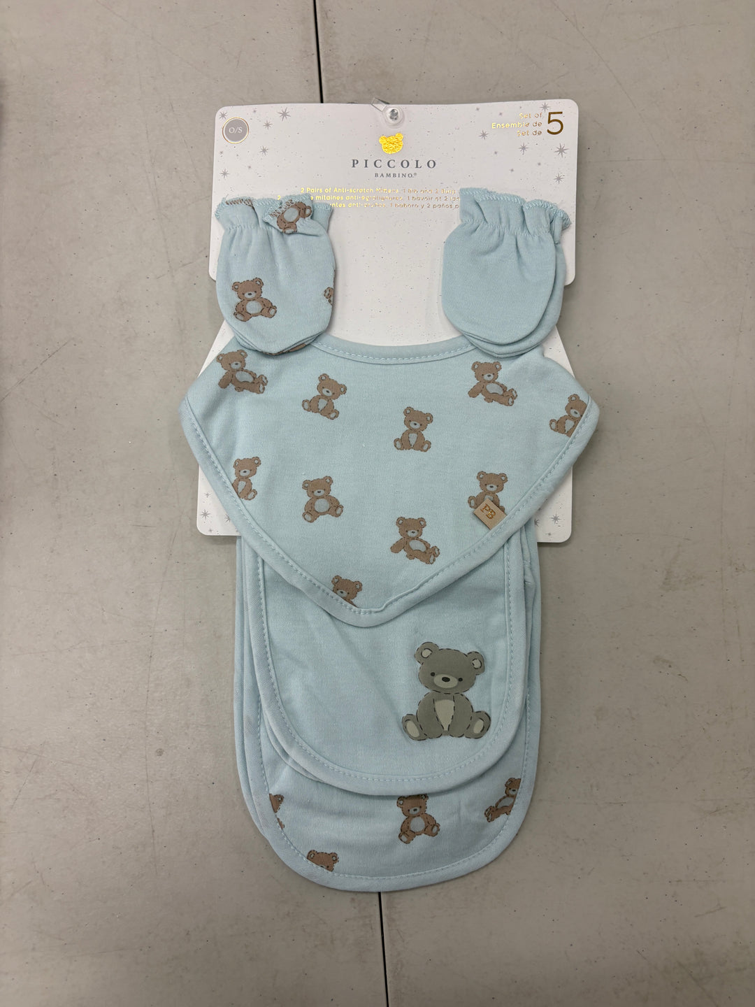 5pc Mitts,Bibs & Burp Cloth