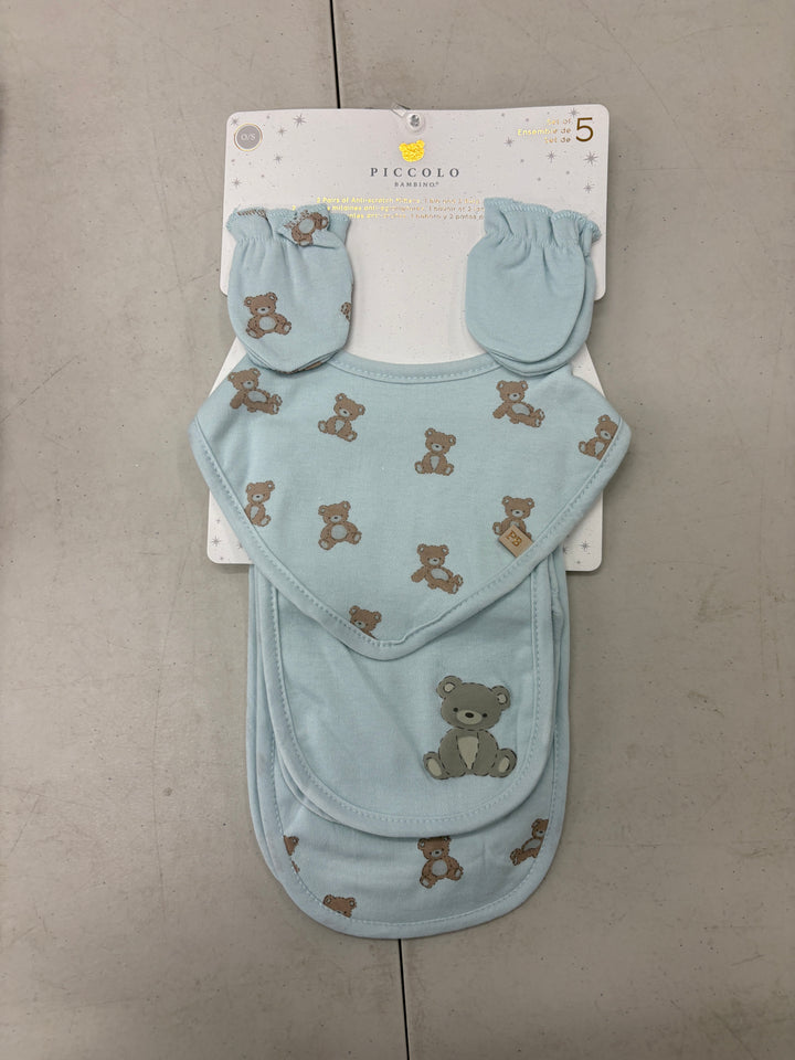 5pc Mitts,Bibs & Burp Cloth