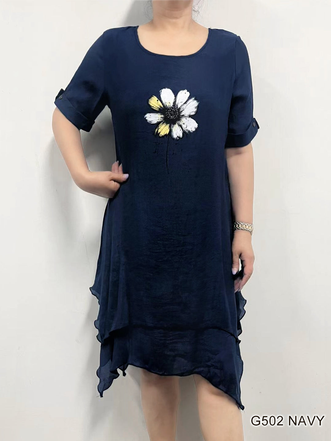 Navy Flowy Dress W/ Flower