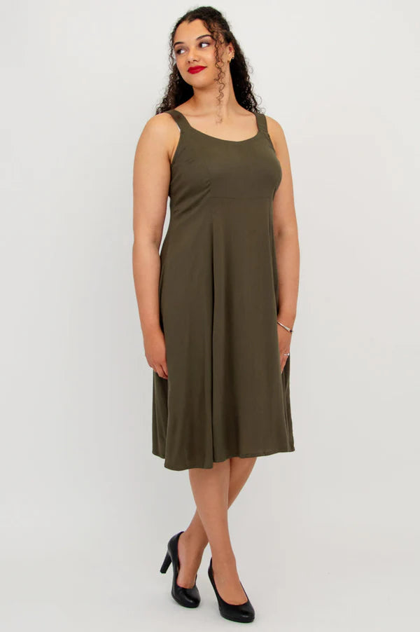 Shauna Khaki Linen Dress