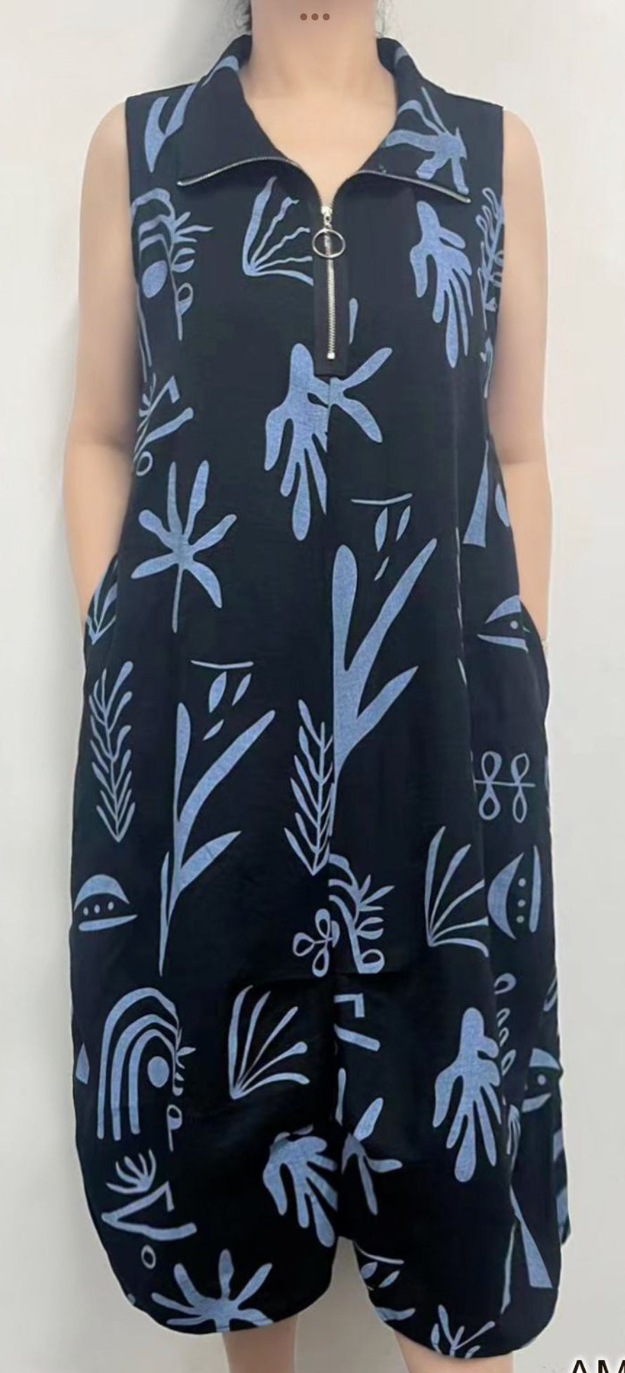 Abstract Print High Neck Sleeveless Dress