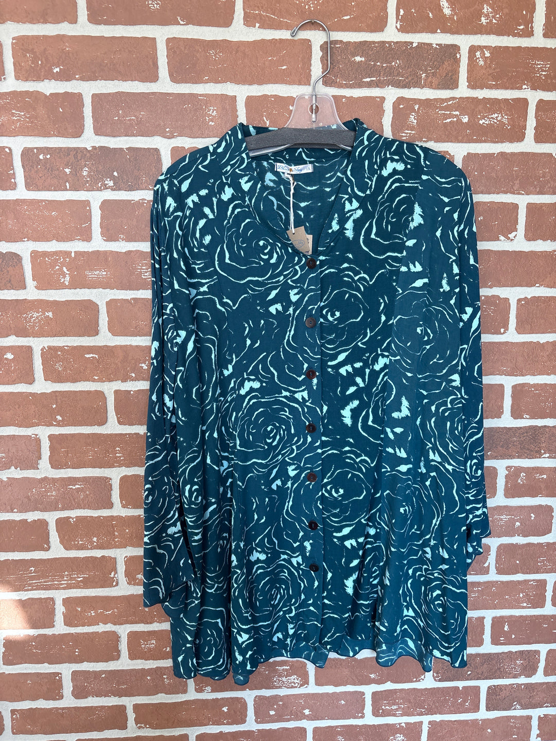 Mar Blouse Big Teal Rose
