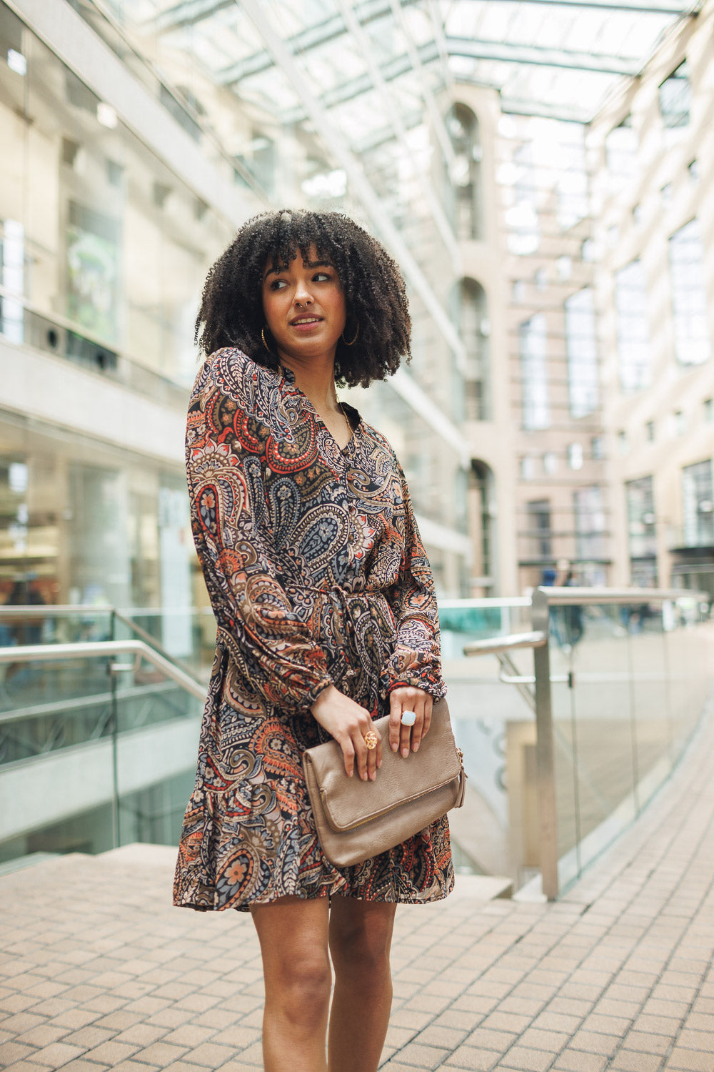 Paisley Long Sleeve Dress W/Ruffles
