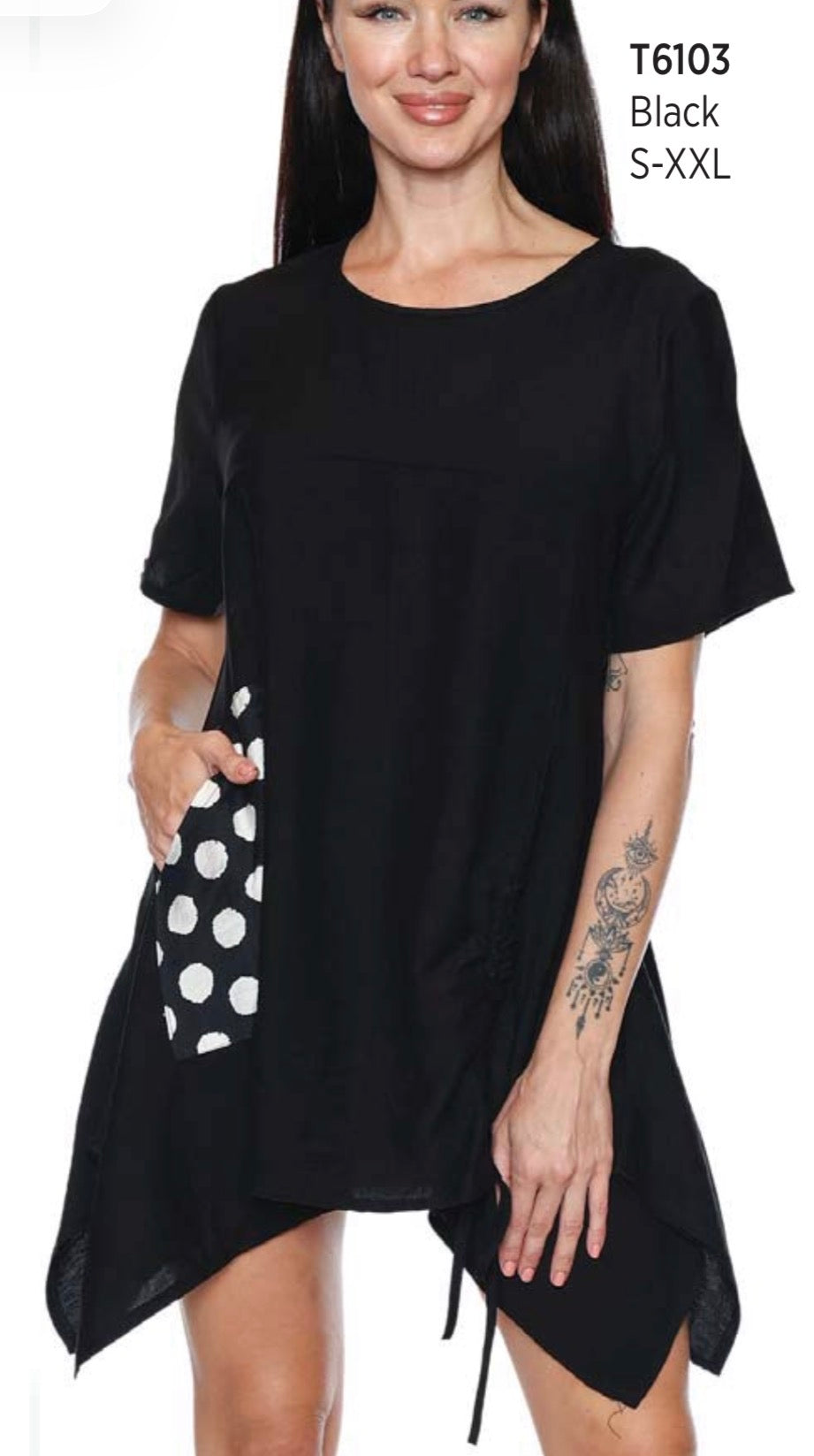 TShirt Dress W/Polka Dot Pocket Detail