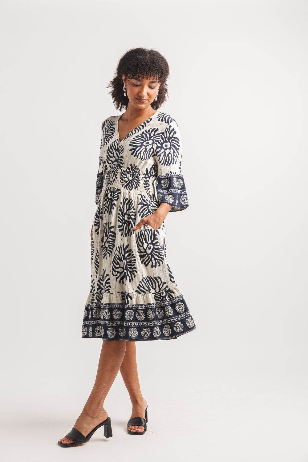 1/2 Sleeve Boho Printed V Neck Dress