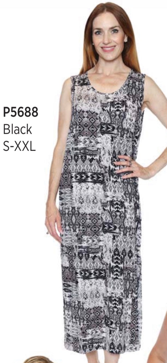 Sleeveless Black Patterned Dress