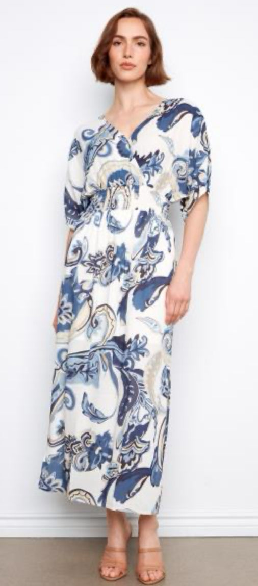 Printed Dolman Short Sleeve Maxi Dress