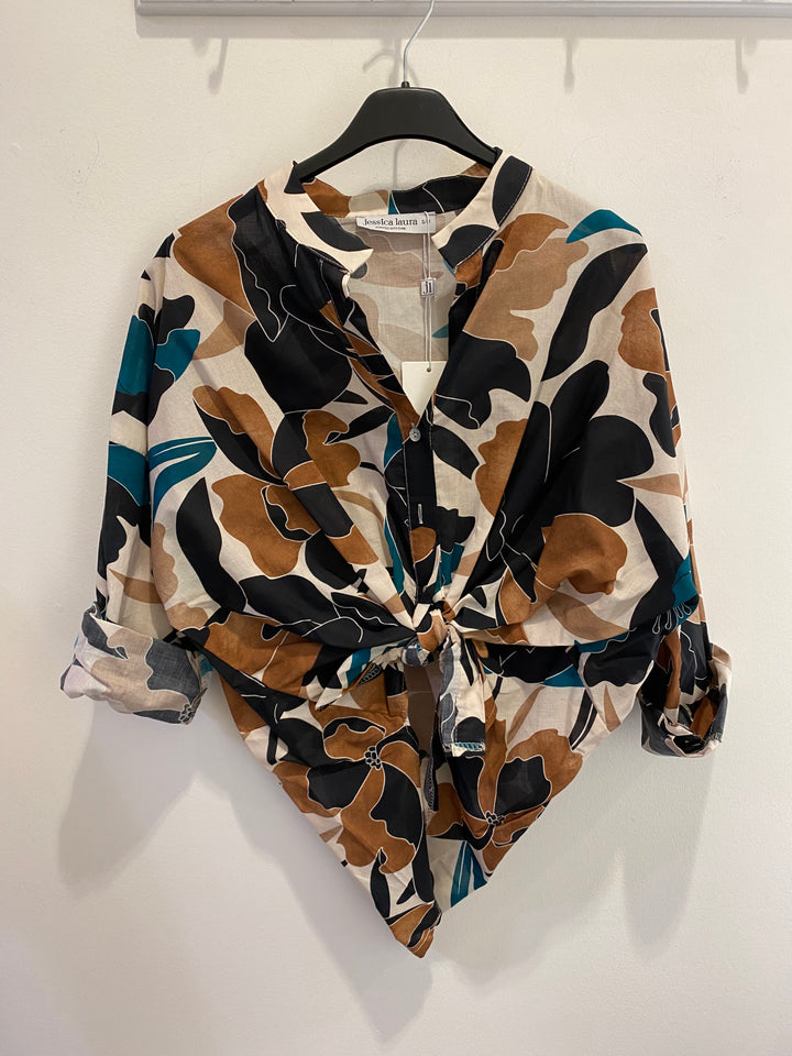 Dressy Patterned Collared Blouse