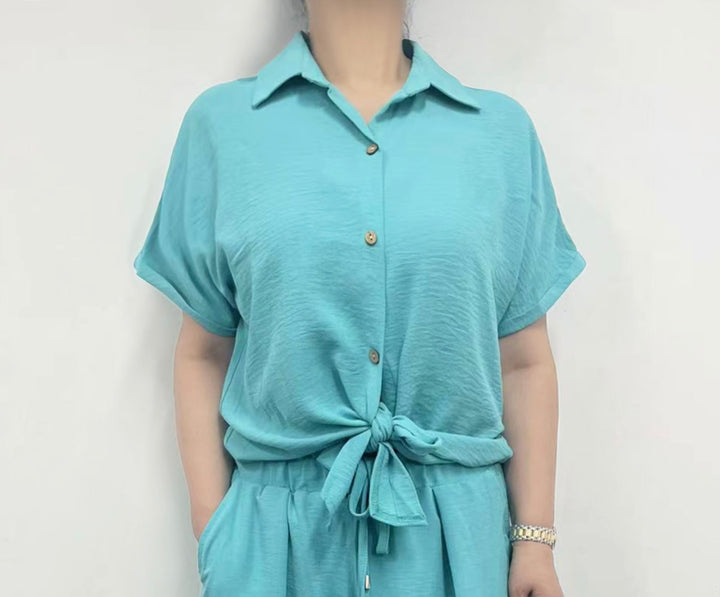 Flowy Button Front Collared Blouse