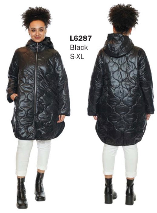 Long Zip Up Puffer Jacket W/Hood
