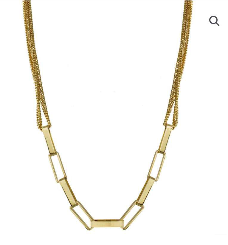 Multi Chain & Large Rectangle Link Necklace