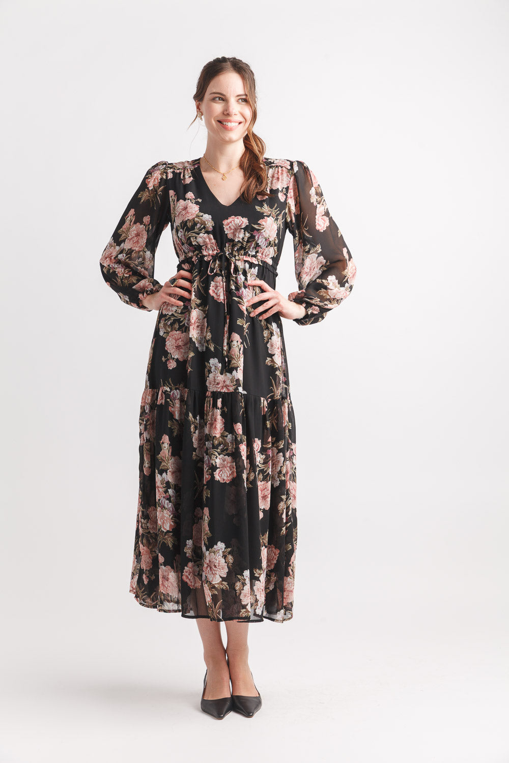 Floral V Neck Maxi Dress