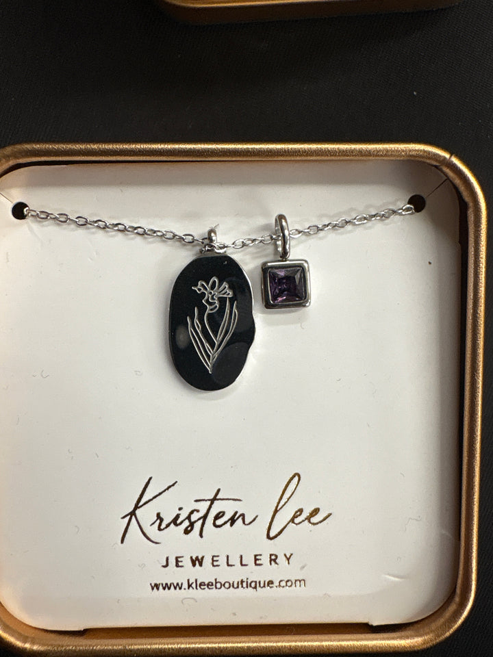 Silver Birth Flower Necklace W/Charm