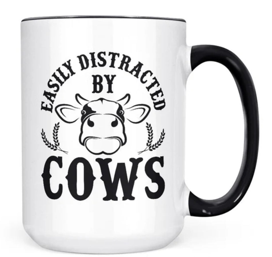 15oz Easily Distracted By Cows Mug