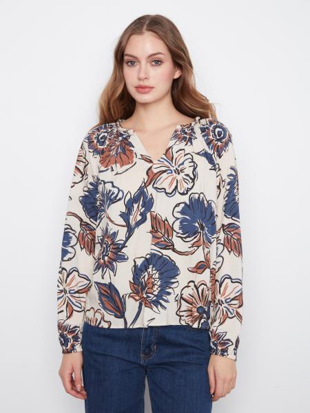 Printed Raglan Long Sleeve Blouse
