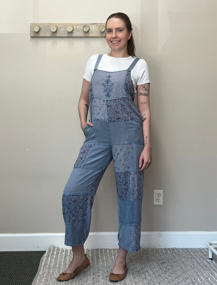 Embroidered Patchwork Overalls