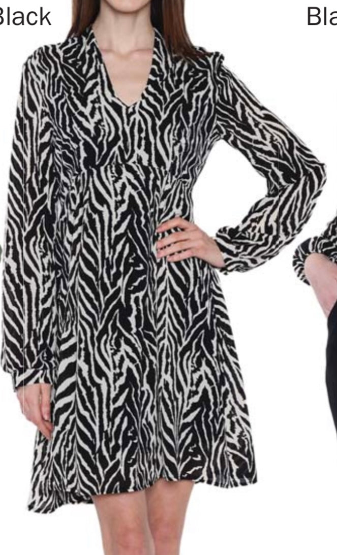 Patterned Long Sleeve Dress