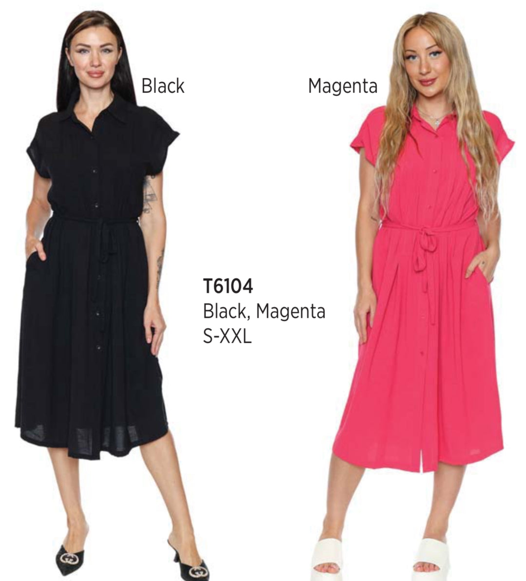 Collared Button Up Dress W/Belt